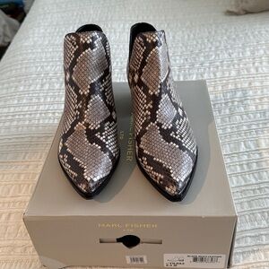 Marc Fisher Black and Gray Snake Print Ankle Boots